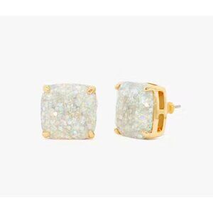 Kate Spade New York Glitter Square Opal Stud Earrings With Pink Dust Bag NWT
